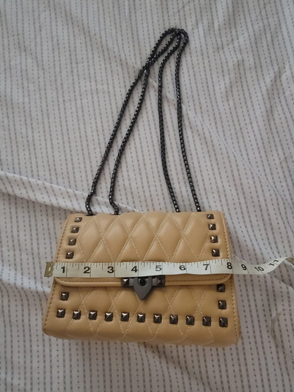 Quilted Stud Accent Shoulder Bag in Mustard Yellow